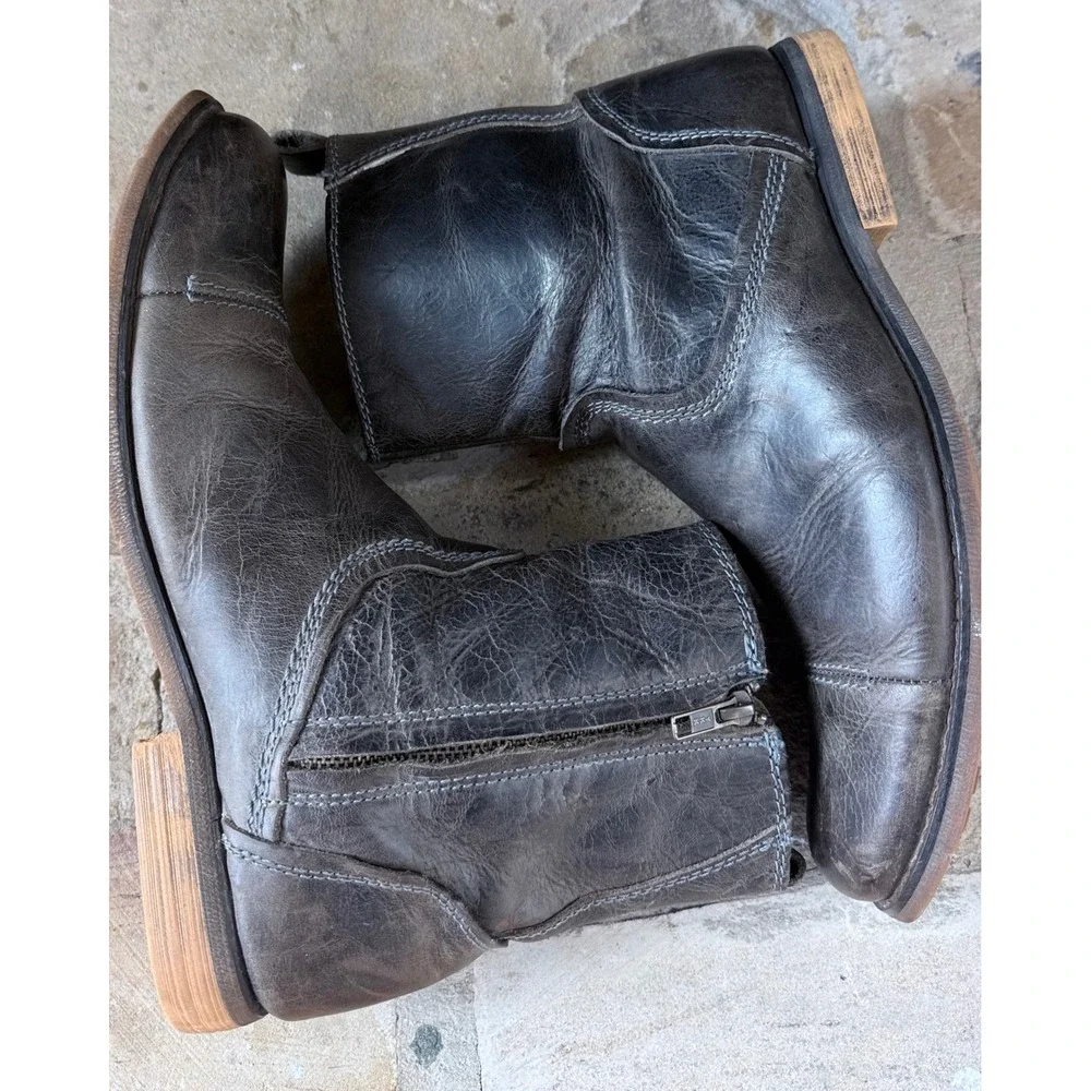 Bed Stu Men's 10 Leather Ankle Boots Distressed Brown Cap Toe Side Zip